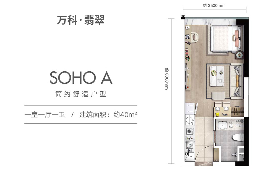 公寓-soho a户型 南北 一室一厅一卫 楼栋5
